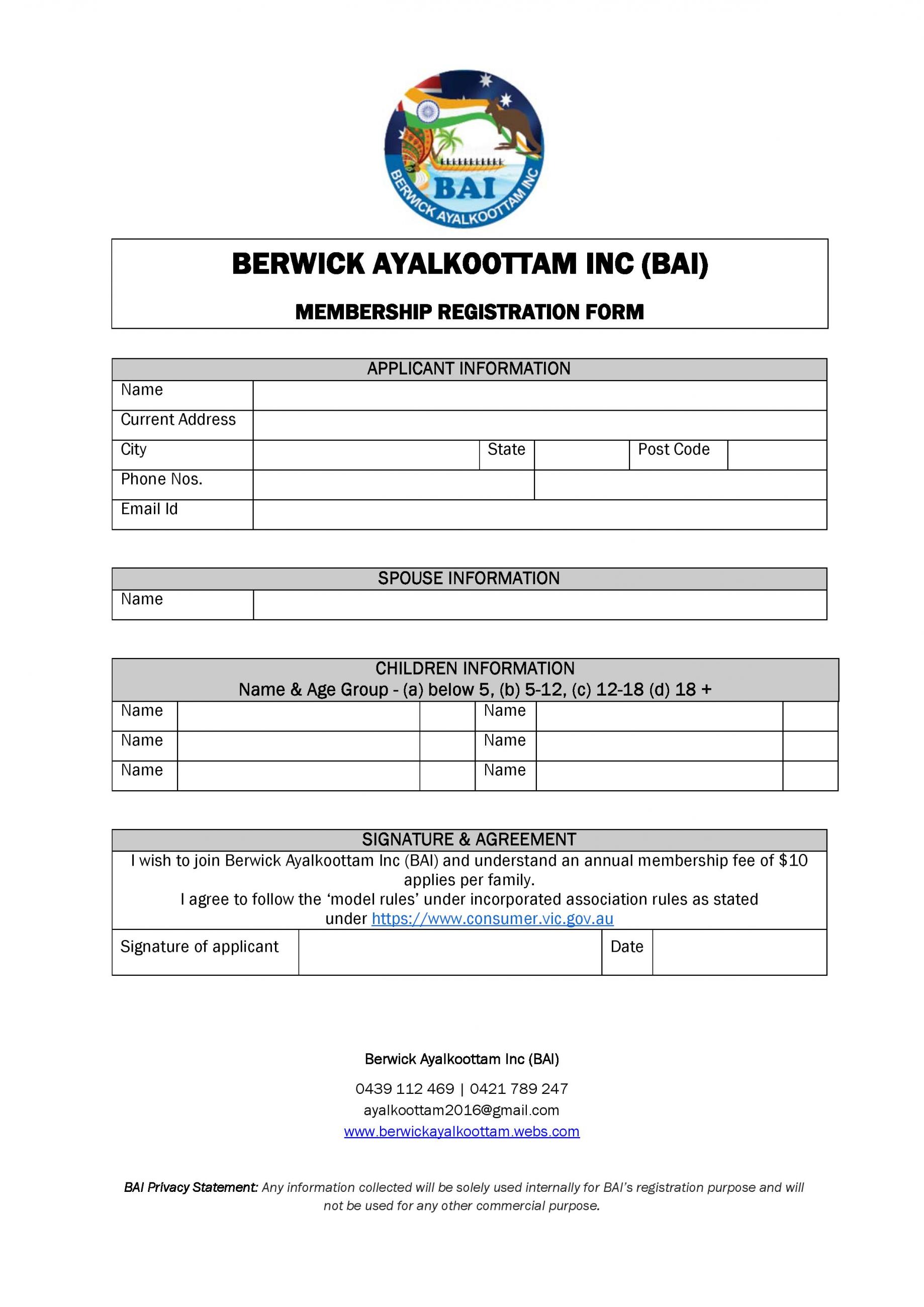 BAI Membership Regisration Form